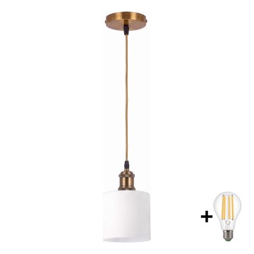 BRILAGI - LED Lustr na lanku RETRO GLASS 1xE27/60W/230V pr. 10 cm zlatá/bílá