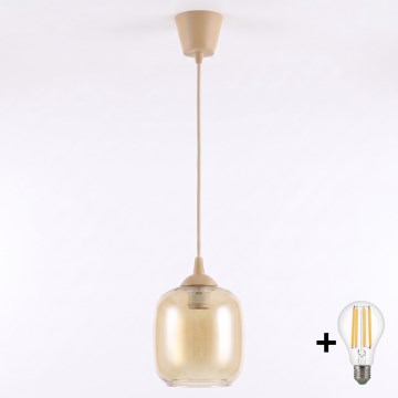 Brilagi - LED Lustr na lanku RETRO GLASS 1xE27/60W/230V pr. 14 cm béžová/kouřová hnědá