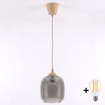 Brilagi - LED Lustr na lanku RETRO GLASS 1xE27/60W/230V pr. 14 cm béžová/kouřová šedá