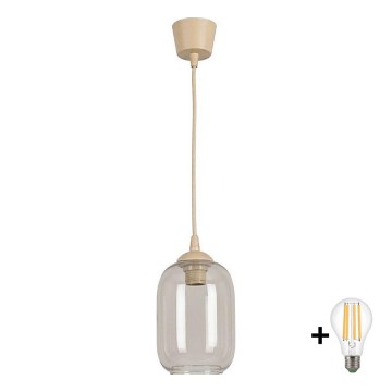 Brilagi - LED Lustr na lanku RETRO GLASS 1xE27/60W/230V pr. 14 cm béžová/kouřová šedá