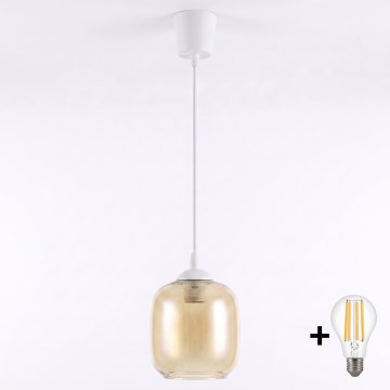 Brilagi - LED Lustr na lanku RETRO GLASS 1xE27/60W/230V pr. 14 cm bílá/kouřová hnědá