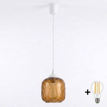 Brilagi - LED Lustr na lanku RETRO GLASS 1xE27/60W/230V pr. 14 cm bílá/kouřová hnědá