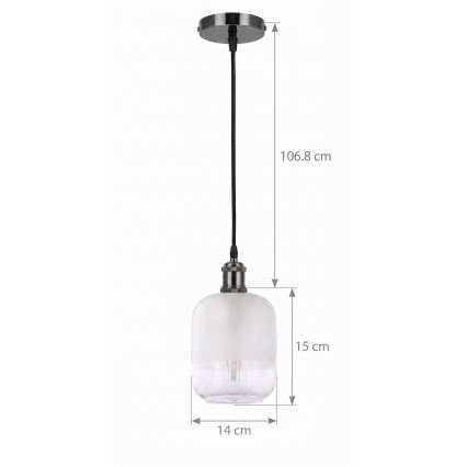 BRILAGI - LED Lustr na lanku RETRO GLASS 1xE27/60W/230V pr. 14 cm černá/bílá