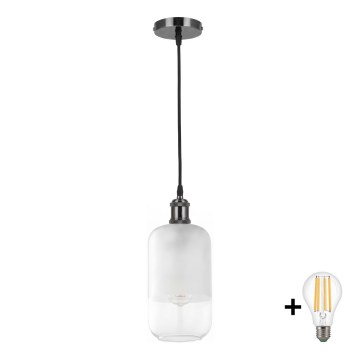 BRILAGI - LED Lustr na lanku RETRO GLASS 1xE27/60W/230V pr. 14 cm černá/bílá