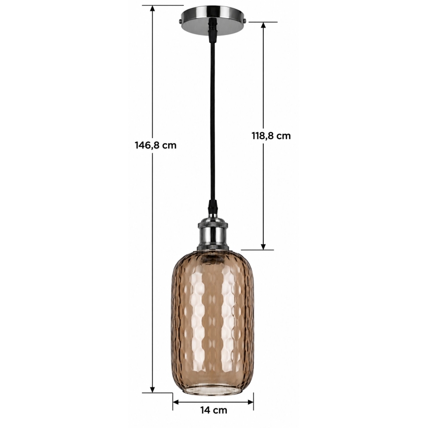 BRILAGI - LED Lustr na lanku RETRO GLASS 1xE27/60W/230V pr. 14 cm černá/kouřová hnědá