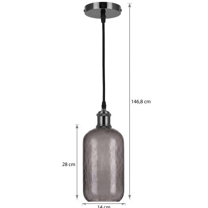 BRILAGI - LED Lustr na lanku RETRO GLASS 1xE27/60W/230V pr. 14 cm černá/kouřová šedá