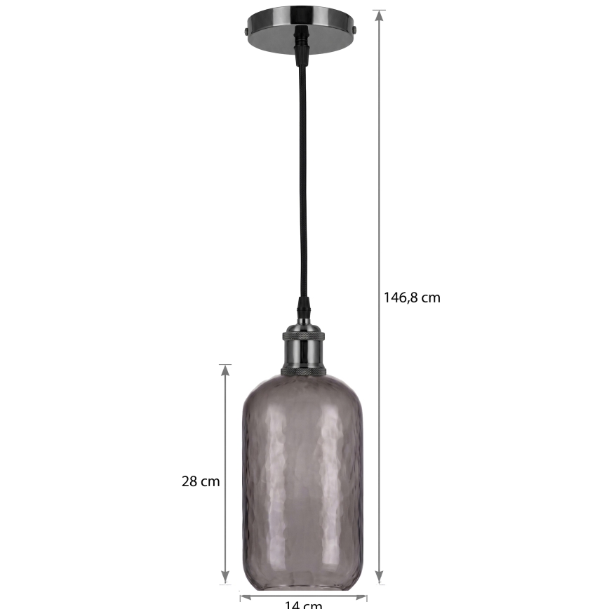 BRILAGI - LED Lustr na lanku RETRO GLASS 1xE27/60W/230V pr. 14 cm černá/kouřová šedá