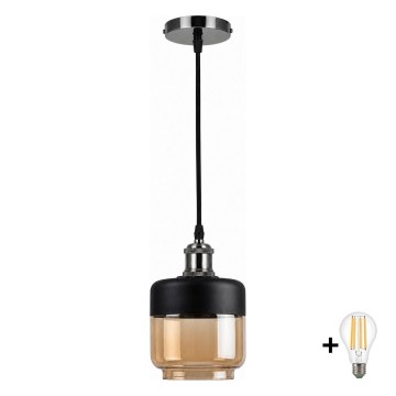 BRILAGI - LED Lustr na lanku RETRO GLASS 1xE27/60W/230V pr. 14 cm černá/kouřová béžová