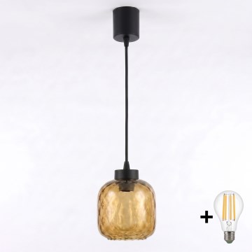 Brilagi - LED Lustr na lanku RETRO GLASS 1xE27/60W/230V pr. 14 cm černá/kouřová hnědá