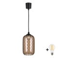 Brilagi - LED Lustr na lanku RETRO GLASS 1xE27/60W/230V pr. 14 cm černá/kouřová hnědá