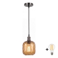 BRILAGI - LED Lustr na lanku RETRO GLASS 1xE27/60W/230V pr. 14 cm černá/kouřová hnědá