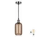 BRILAGI - LED Lustr na lanku RETRO GLASS 1xE27/60W/230V pr. 14 cm černá/kouřová hnědá