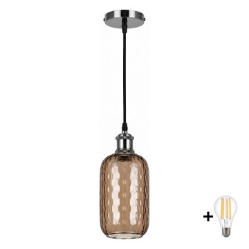 BRILAGI - LED Lustr na lanku RETRO GLASS 1xE27/60W/230V pr. 14 cm černá/kouřová hnědá