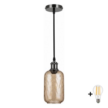 BRILAGI - LED Lustr na lanku RETRO GLASS 1xE27/60W/230V pr. 14 cm černá/kouřová hnědá