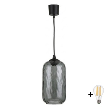 Brilagi - LED Lustr na lanku RETRO GLASS 1xE27/60W/230V pr. 14 cm černá/kouřová šedá