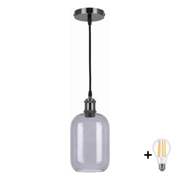 BRILAGI - LED Lustr na lanku RETRO GLASS 1xE27/60W/230V pr. 14 cm černá/kouřová šedá