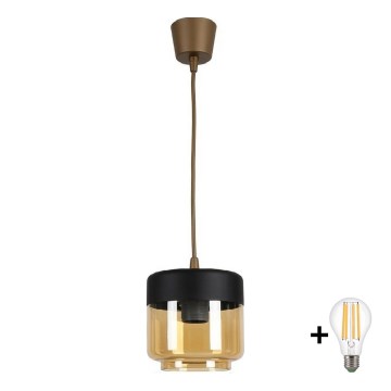 Brilagi - LED Lustr na lanku RETRO GLASS 1xE27/60W/230V pr. 14 cm hnědá/kouřová béžová/černá