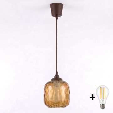 Brilagi - LED Lustr na lanku RETRO GLASS 1xE27/60W/230V pr. 14 cm hnědá/kouřová hnědá
