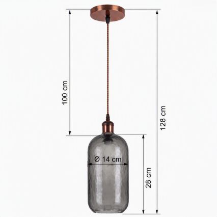 Brilagi - LED Lustr na lanku RETRO GLASS 1xE27/60W/230V pr. 14 cm měděná/kouřová šedá