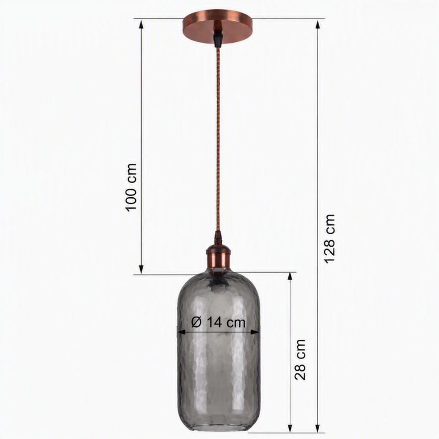 Brilagi - LED Lustr na lanku RETRO GLASS 1xE27/60W/230V pr. 14 cm měděná/kouřová šedá