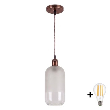 Brilagi - LED Lustr na lanku RETRO GLASS 1xE27/60W/230V pr. 14 cm měděná/bílá