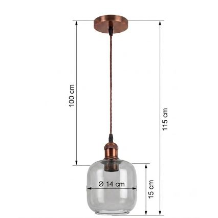 BRILAGI - LED Lustr na lanku RETRO GLASS 1xE27/60W/230V pr. 14 cm měděná/kouřová šedá