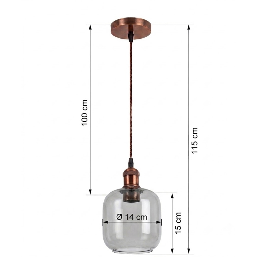 BRILAGI - LED Lustr na lanku RETRO GLASS 1xE27/60W/230V pr. 14 cm měděná/kouřová šedá