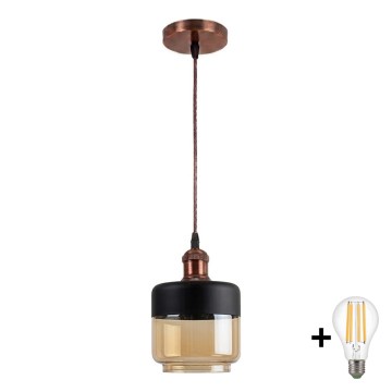Brilagi - LED Lustr na lanku RETRO GLASS 1xE27/60W/230V pr. 14 cm měděná/kouřová béžová/černá