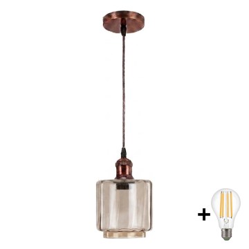 Brilagi - LED Lustr na lanku RETRO GLASS 1xE27/60W/230V pr. 14 cm měděná/kouřová béžová