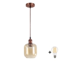 BRILAGI - LED Lustr na lanku RETRO GLASS 1xE27/60W/230V pr. 14 cm měděná/kouřová hnědá