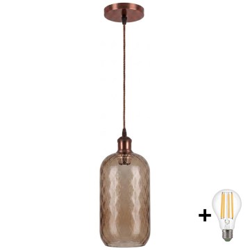 Brilagi - LED Lustr na lanku RETRO GLASS 1xE27/60W/230V pr. 14 cm měděná/kouřová hnědá