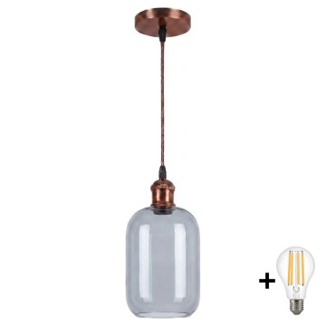 Brilagi - LED Lustr na lanku RETRO GLASS 1xE27/60W/230V pr. 14 cm měděná/kouřová šedá
