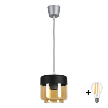 Brilagi - LED Lustr na lanku RETRO GLASS 1xE27/60W/230V pr. 14 cm stříbrná/kouřová béžová/černá