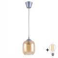 Brilagi - LED Lustr na lanku RETRO GLASS 1xE27/60W/230V pr. 14 cm stříbrná/kouřová hnědá
