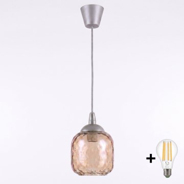 Brilagi - LED Lustr na lanku RETRO GLASS 1xE27/60W/230V pr. 14 cm stříbrná/kouřová hnědá