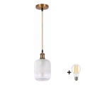 BRILAGI - LED Lustr na lanku RETRO GLASS 1xE27/60W/230V pr. 14 cm zlatá/bílá