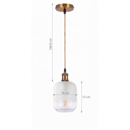 BRILAGI - LED Lustr na lanku RETRO GLASS 1xE27/60W/230V pr. 14 cm zlatá/bílá