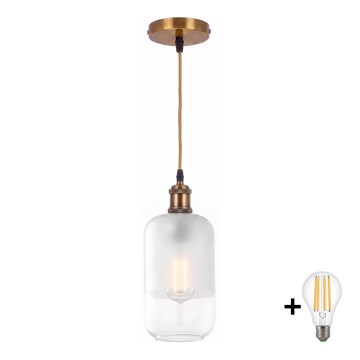 BRILAGI - LED Lustr na lanku RETRO GLASS 1xE27/60W/230V pr. 14 cm zlatá/bílá