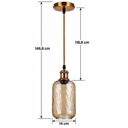 BRILAGI - LED Lustr na lanku RETRO GLASS 1xE27/60W/230V pr. 14 cm zlatá/kouřová hnědá