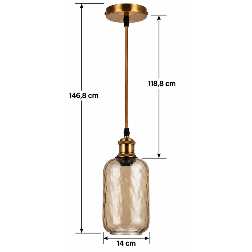 BRILAGI - LED Lustr na lanku RETRO GLASS 1xE27/60W/230V pr. 14 cm zlatá/kouřová hnědá