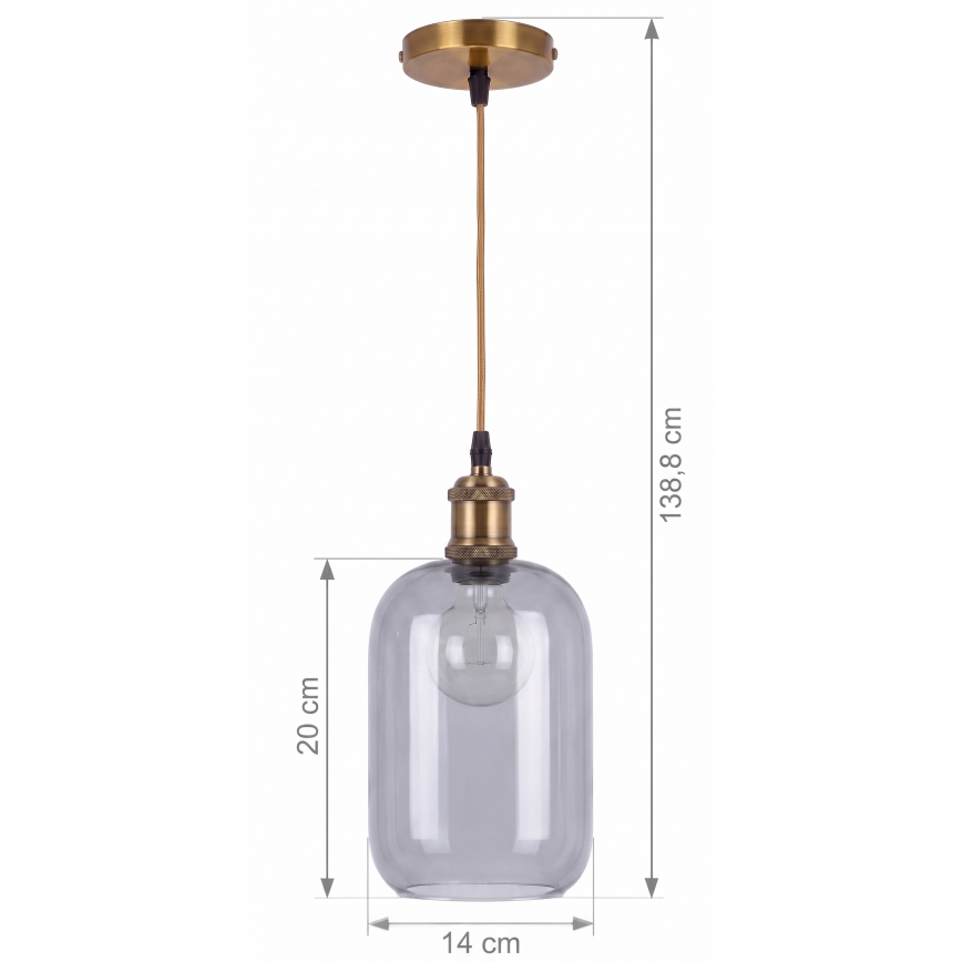 BRILAGI - LED Lustr na lanku RETRO GLASS 1xE27/60W/230V pr. 14 cm zlatá/kouřová šedá