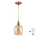 BRILAGI - LED Lustr na lanku RETRO GLASS 1xE27/60W/230V pr. 14 cm zlatá/kouřová hnědá