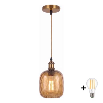 BRILAGI - LED Lustr na lanku RETRO GLASS 1xE27/60W/230V pr. 14 cm zlatá/kouřová hnědá