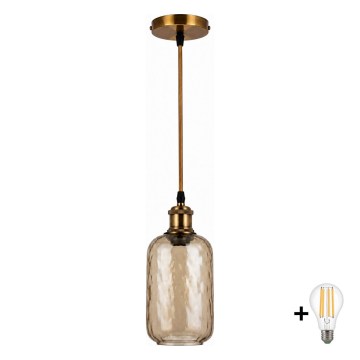 BRILAGI - LED Lustr na lanku RETRO GLASS 1xE27/60W/230V pr. 14 cm zlatá/kouřová hnědá