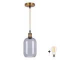 BRILAGI - LED Lustr na lanku RETRO GLASS 1xE27/60W/230V pr. 14 cm zlatá/kouřová šedá