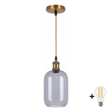 BRILAGI - LED Lustr na lanku RETRO GLASS 1xE27/60W/230V pr. 14 cm zlatá/kouřová šedá