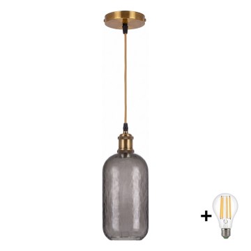 BRILAGI - LED Lustr na lanku RETRO GLASS 1xE27/60W/230V pr. 14 cm zlatá/kouřová šedá