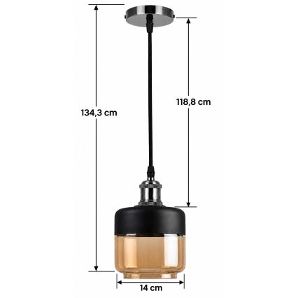 BRILAGI - LED Lustr na lanku RETRO GLASS 1xE27/60W/230V pr. 14 cm černá/kouřová béžová