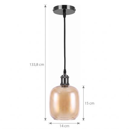 BRILAGI - LED Lustr na lanku RETRO GLASS 1xE27/60W/230V pr. 14 cm černá/kouřová hnědá