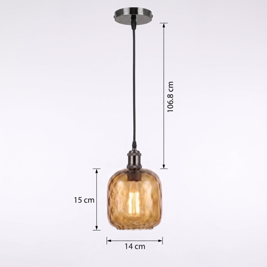 BRILAGI - LED Lustr na lanku RETRO GLASS 1xE27/60W/230V pr. 14 cm černá/kouřová hnědá